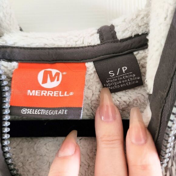 Merrell Women's Knit Sweater Full Front Zip Fleece Hooded Jacket Grey Size Small - Picture 3 of 5
